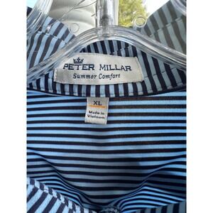 Peter Millar Summer Comfort Mens XL Blue Striped Performance Golf Polo Shirt